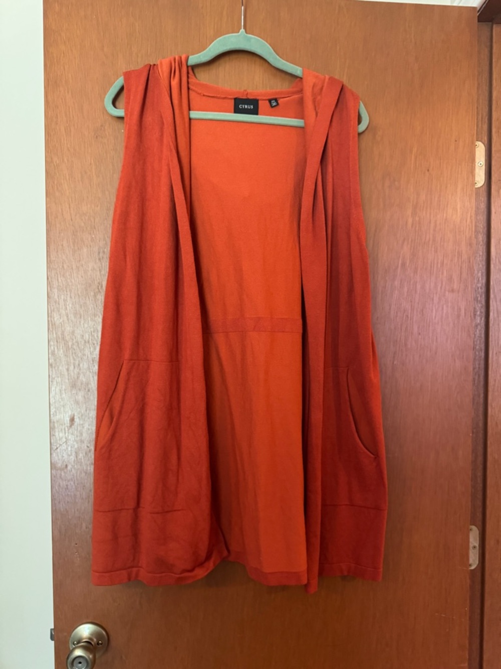 Cyrus Open-Front Sleeveless Cardigan - Orange, Size 2X